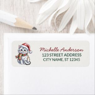 Cute Cat with Santa Hat Christmas Return Address Label