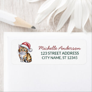 Cute Cat with Santa Hat Christmas Return Address Label