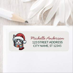 Cute Cat with Santa Hat Christmas Return Address Label