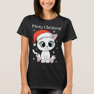 Cute Cat with Santa Hat Merry Christmas T-Shirt