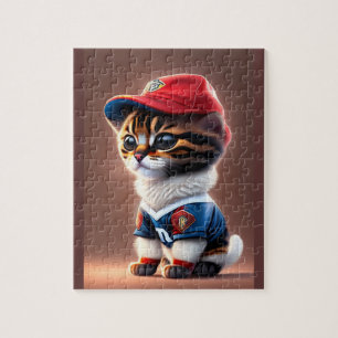 Cute Cat With Soccer Team T Shirt Jigsaw Puzzle