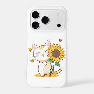 Cute Cat with Sunflower Kawaii Design