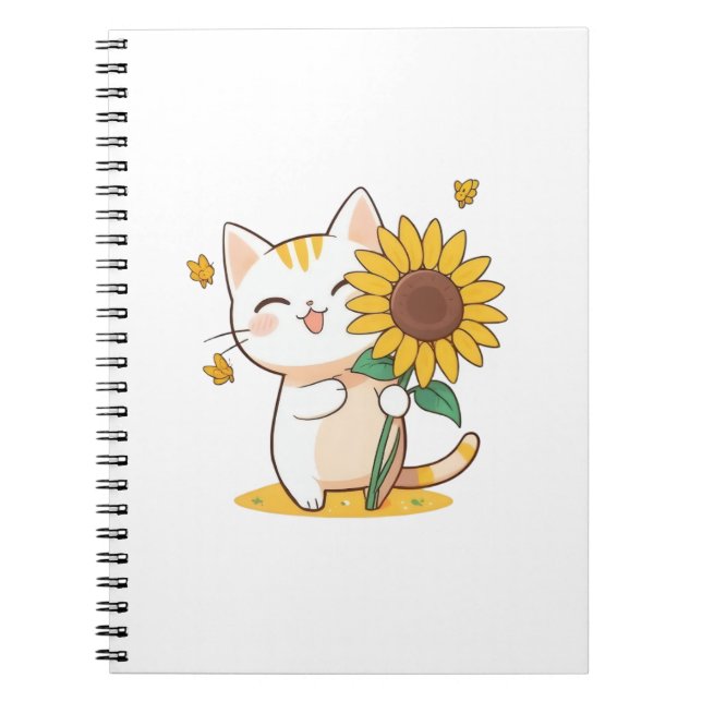 Cute Cat with Sunflower Kawaii Design Notebook (Front)