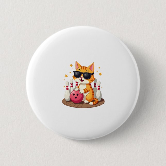 Cute Cat With Sunglasses Cat Playing Bowling For m 6 Cm Round Badge (Front)
