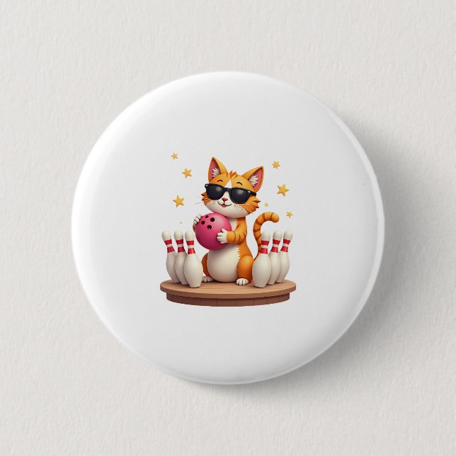 Cute Cat With Sunglasses Cat Playing Bowling For m 6 Cm Round Badge (Front)
