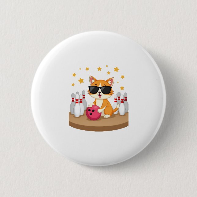 Cute Cat With Sunglasses Cat Playing Bowling For m 6 Cm Round Badge (Front)