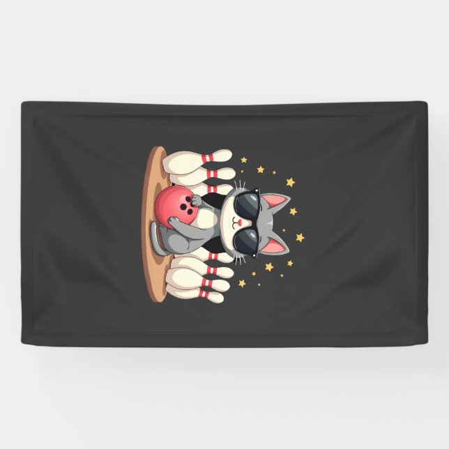 Cute Cat With Sunglasses Cat Playing Bowling For m Banner (Horizontal)