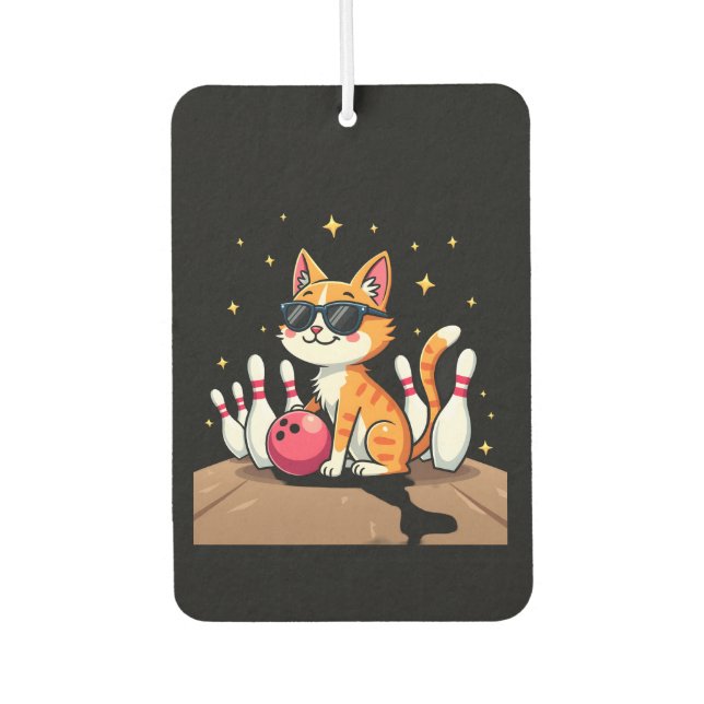 Cute Cat With Sunglasses Cat Playing Bowling For m Car Air Freshener (Front)