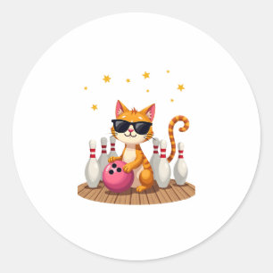Cute Cat With Sunglasses Cat Playing Bowling For m Classic Round Sticker