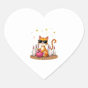 Cute Cat With Sunglasses Cat Playing Bowling For m Heart Sticker