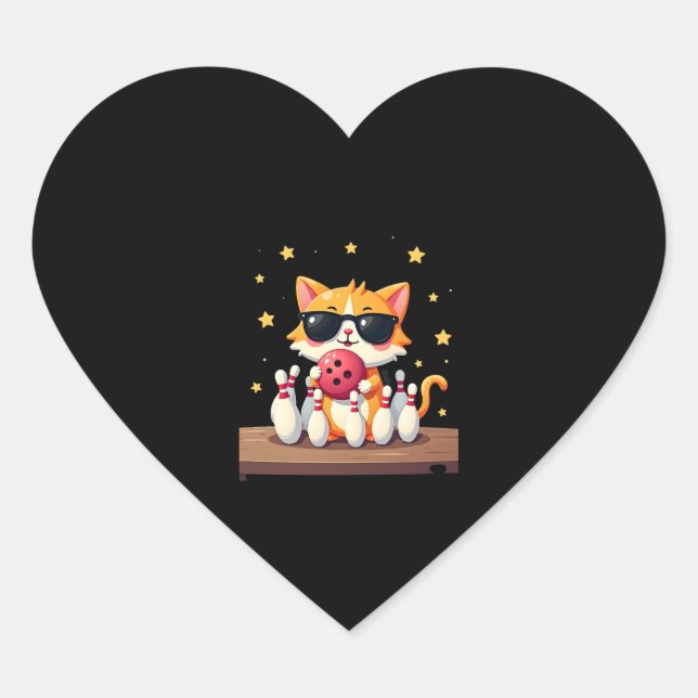 Cute Cat With Sunglasses Cat Playing Bowling For m Heart Sticker (Front)