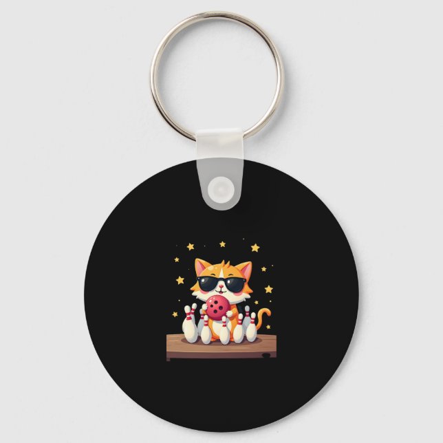 Cute Cat With Sunglasses Cat Playing Bowling For m Key Ring (Front)