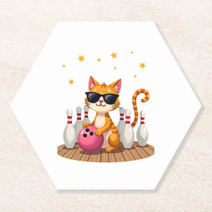 Cute Cat With Sunglasses Cat Playing Bowling For m Paper Coaster