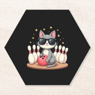 Cute Cat With Sunglasses Cat Playing Bowling For m Paper Coaster