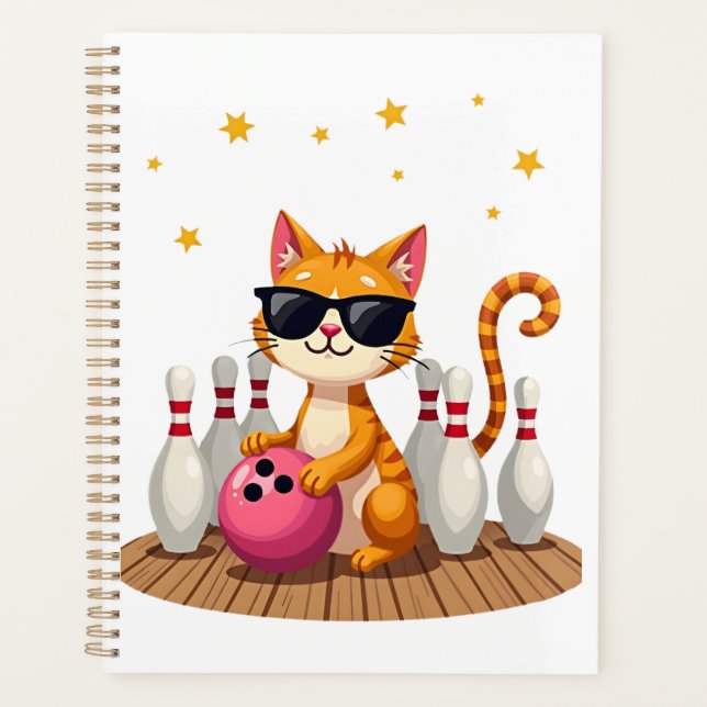 Cute Cat With Sunglasses Cat Playing Bowling For m Planner (Front)