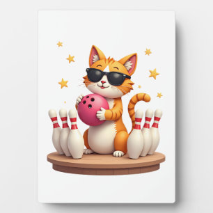 Cute Cat With Sunglasses Cat Playing Bowling For m Plaque
