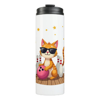 Cute Cat With Sunglasses Cat Playing Bowling For m Thermal Tumbler
