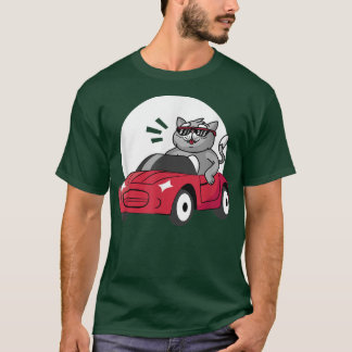 Cute Cat with Sunglasses in Car  T-Shirt