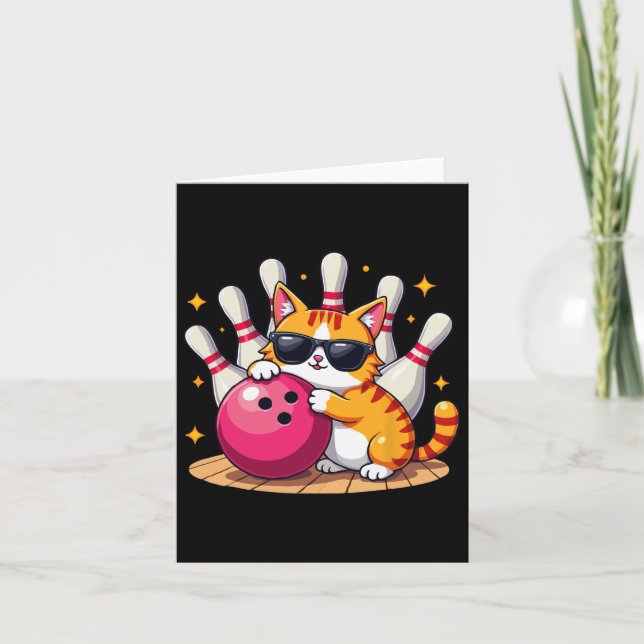 Cute Cat With Sungles Cat Playing Bowling For Men  Card (Front)