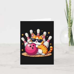 Cute Cat With Sungles Cat Playing Bowling For Men Card
