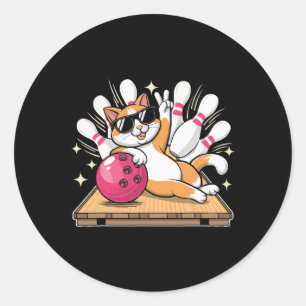Cute Cat With Sungles Cat Playing Bowling For Men Classic Round Sticker
