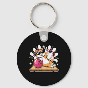 Cute Cat With Sungles Cat Playing Bowling For Men Key Ring