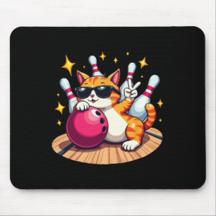 Cute Cat With Sungles Cat Playing Bowling For Men Mouse Pad