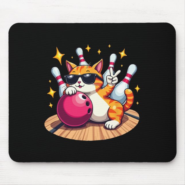 Cute Cat With Sungles Cat Playing Bowling For Men  Mouse Pad (Front)