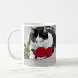 Cute cat with the red rose coffee mug