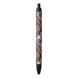 Cute Cat with Traditional Pattern Charm Black Ink Pen