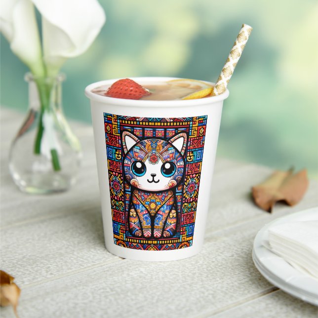 Cute Cat with Traditional Pattern Charm Paper Cups (Insitu)