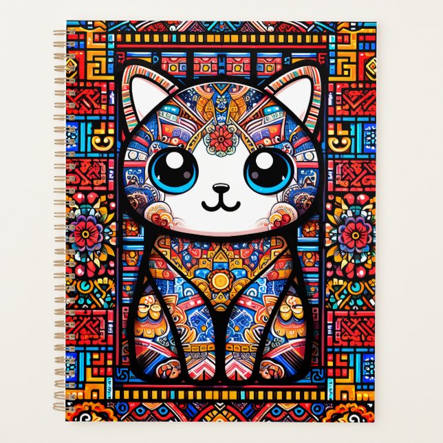 Cute Cat with Traditional Pattern Charm Planner (Front)