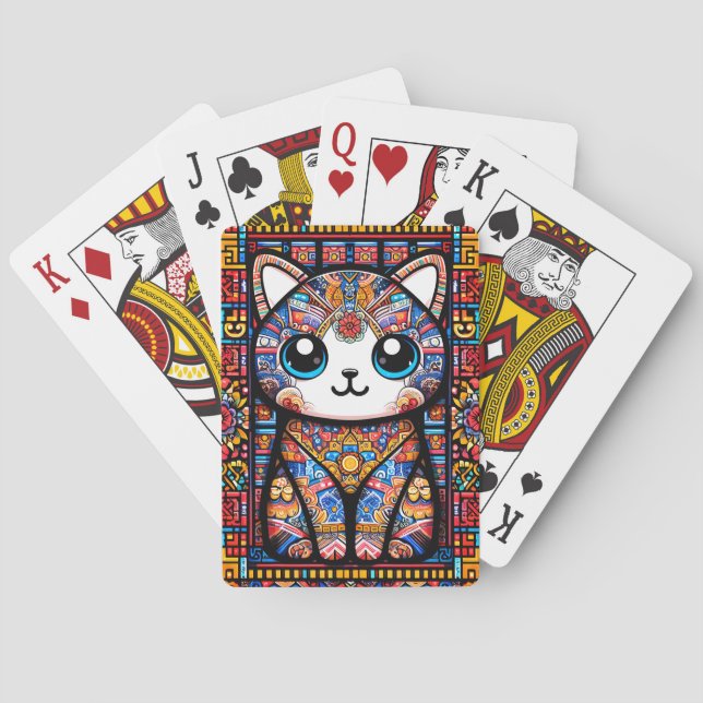 Cute Cat with Traditional Pattern Charm Playing Cards (Back)