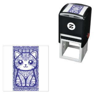 Cute Cat with Traditional Pattern Charm Self-inking Stamp
