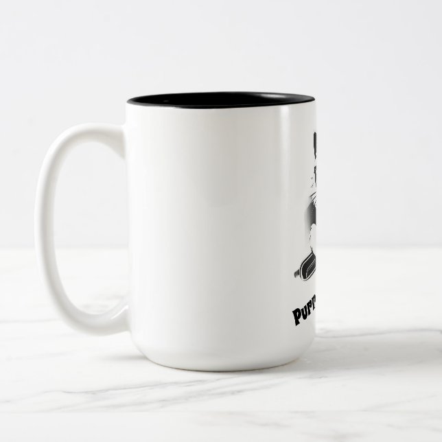 Cute cat with trombone  Two-Tone coffee mug (Left)