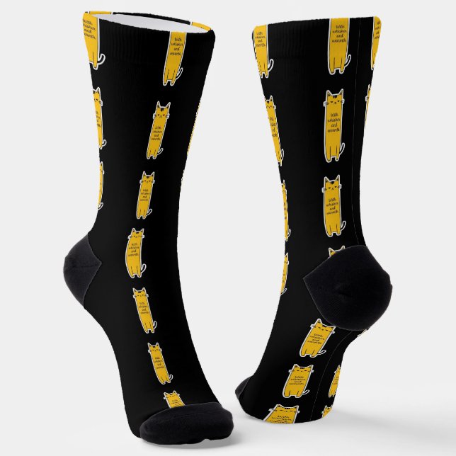 Cute Cat With Whisker Warmth Minimalist Design Socks (Angled)