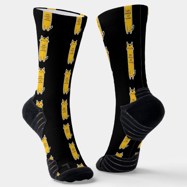 Cute Cat With Whisker Warmth Minimalist Design Socks (Angled)