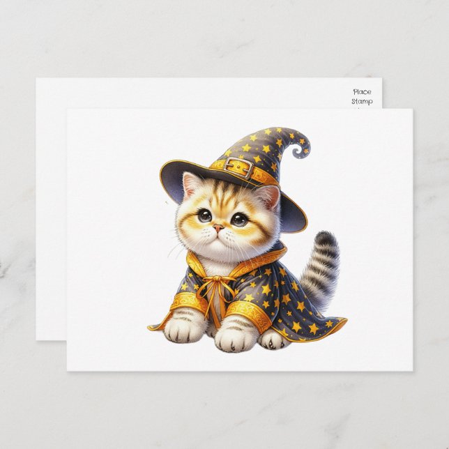 Cute Cat Wizard Witch Hello Love Thinking of You Postcard (Front/Back)