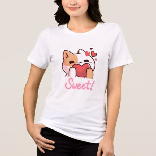 Cute Cat Women’s T-Shirt – Adorable Kitty Graphic  Tri-Blend Shirt