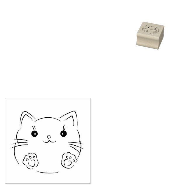 cute cat wooden  rubber stamp (Stamped)