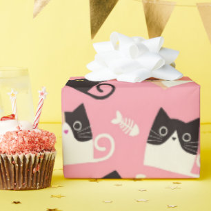Cute cat wrapping paper pink