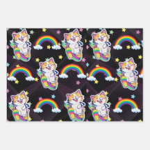 Cute cat wrapping paper Rainbow and colourful staa
