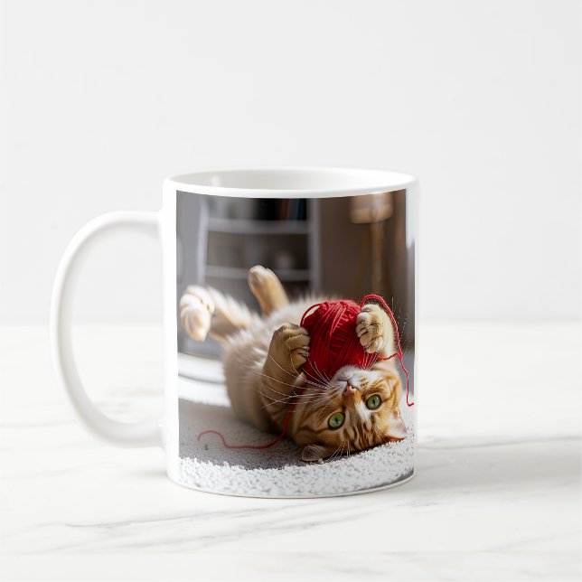 Cute Cat Yarn Play Coffee Mug (Left)