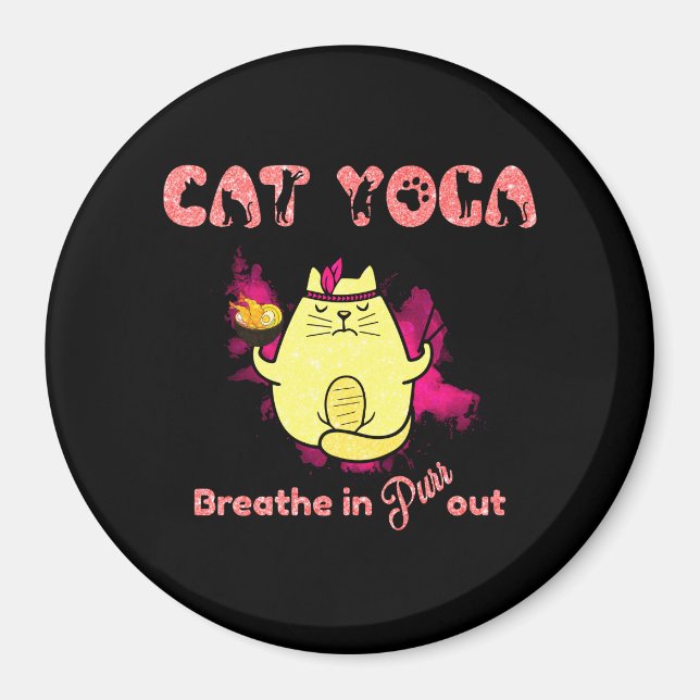 Cute Cat Yoga – "Breathe In, Purr Out" Magnet (Front)