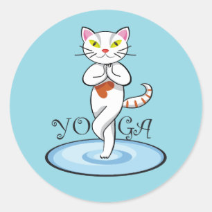 Cute cat yoga classic round sticker