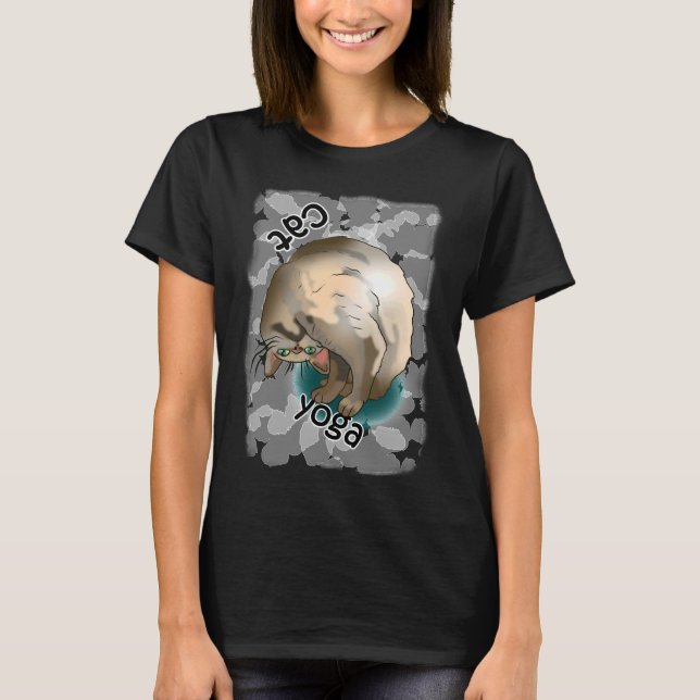 Cute Cat Yoga Neck Stretch T-Shirt (Front)