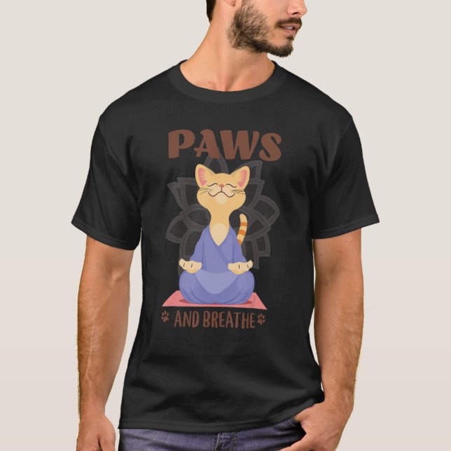 Cute Cat Yoga Paws And Breathe T-Shirt (Front)