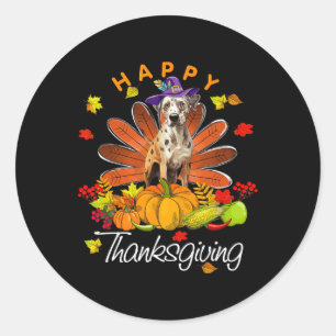Cute Catahoula Leopard Dog Happy Thanksgiving Turk Classic Round Sticker