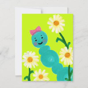 Cute Caterpillar and Daisies Postcard