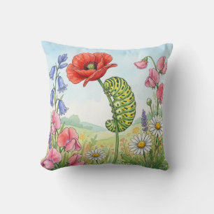 Cute Caterpillar and Flowers Tiny Insects Cushion